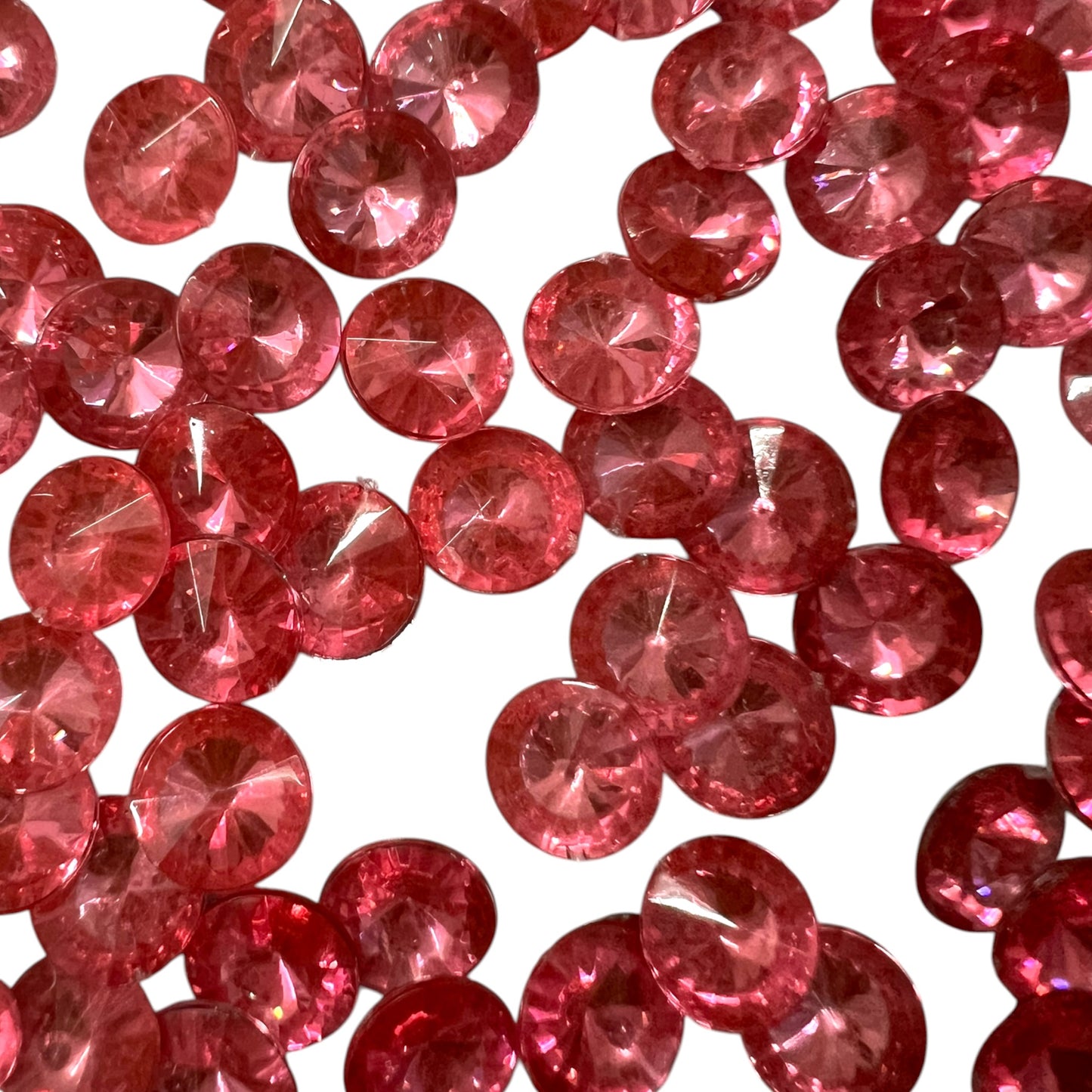 Pack of faceted pink round acrylic stone beads with shiny crystal-cut edges for jewelry making and craft projects