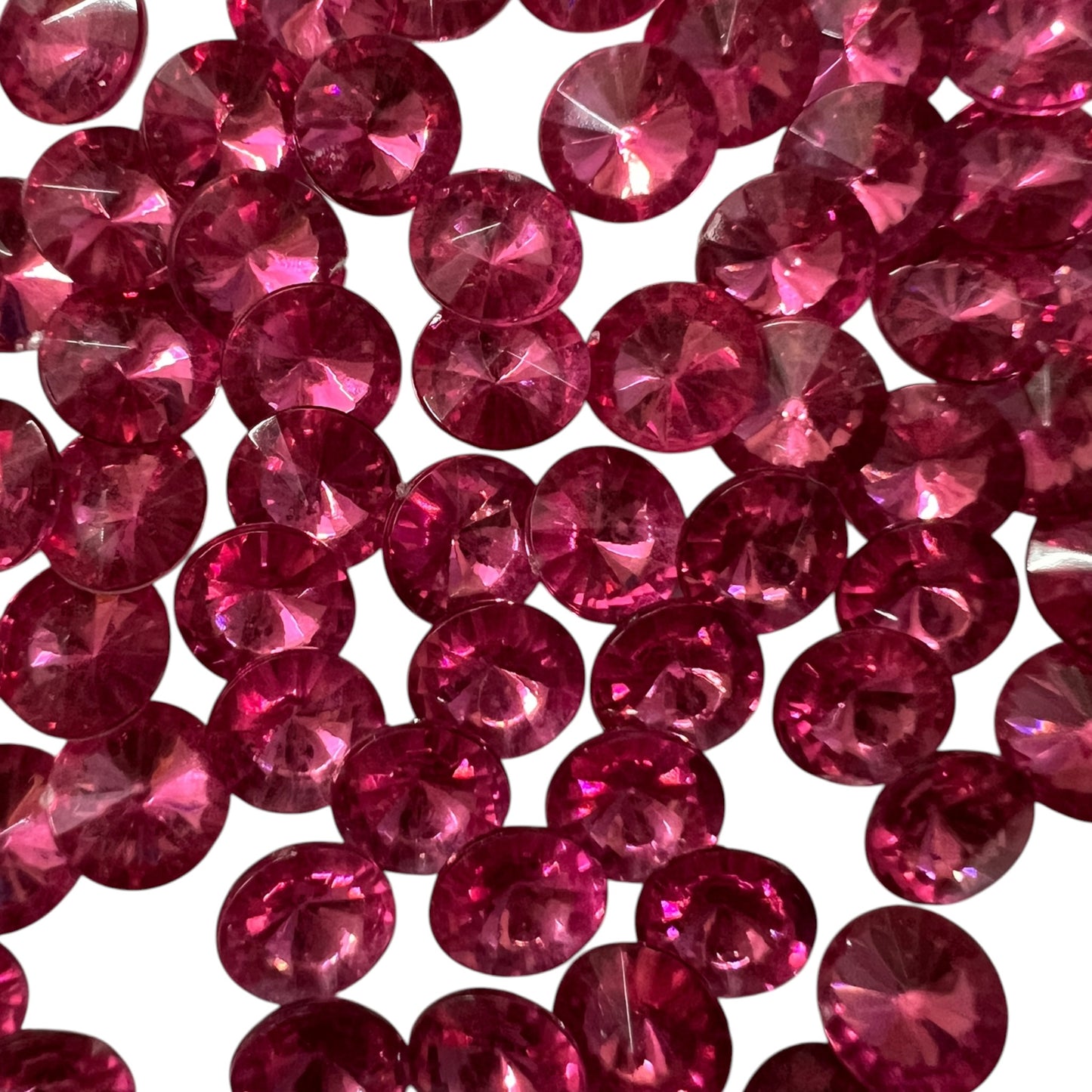Pack of faceted pink round acrylic stone beads with shiny crystal-cut edges for jewelry making and craft projects