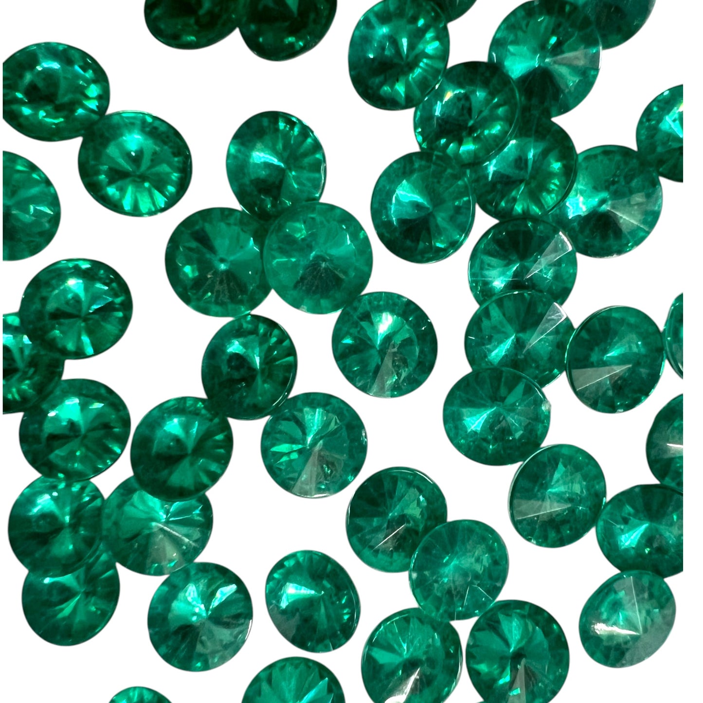 Pack of faceted sea green round acrylic stone beads with shiny crystal-cut edges for jewelry making and craft projects
