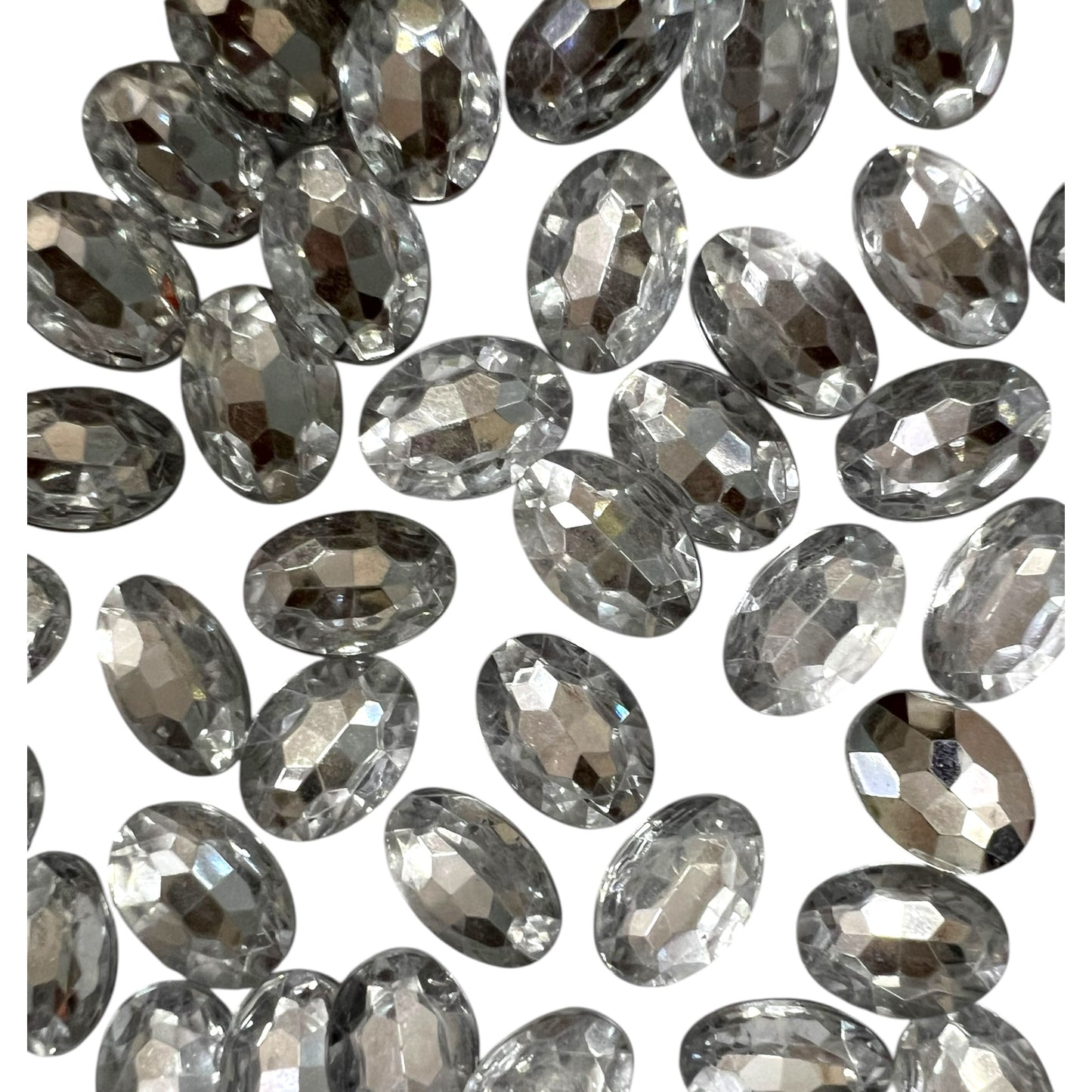 White 10x14mm Oval Crystal Edged Acrylic Stone Beads For Craft, Embroidery and Jewellery Making
