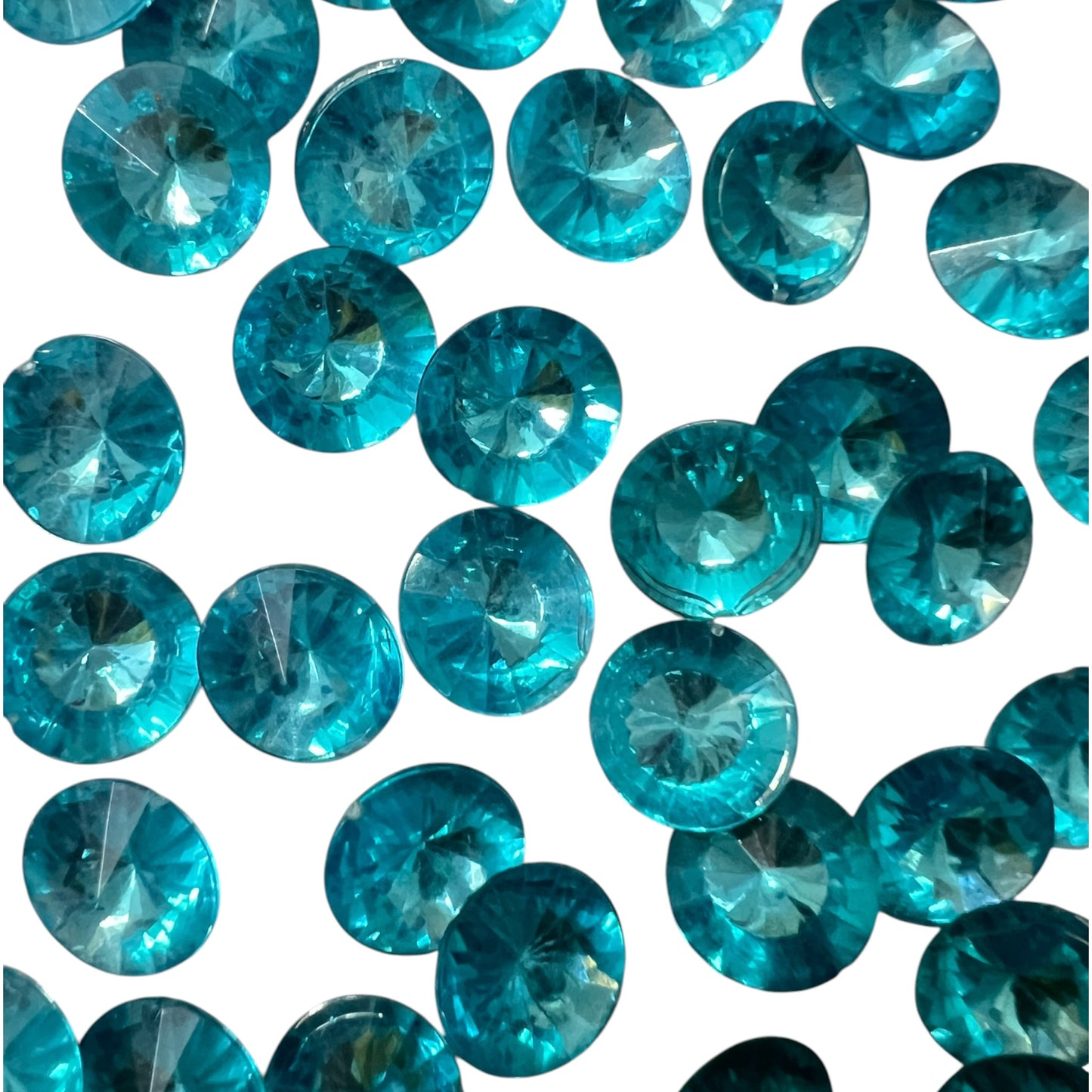 Pack of faceted aqua round acrylic stone beads with shiny crystal-cut edges for jewelry making and craft projects