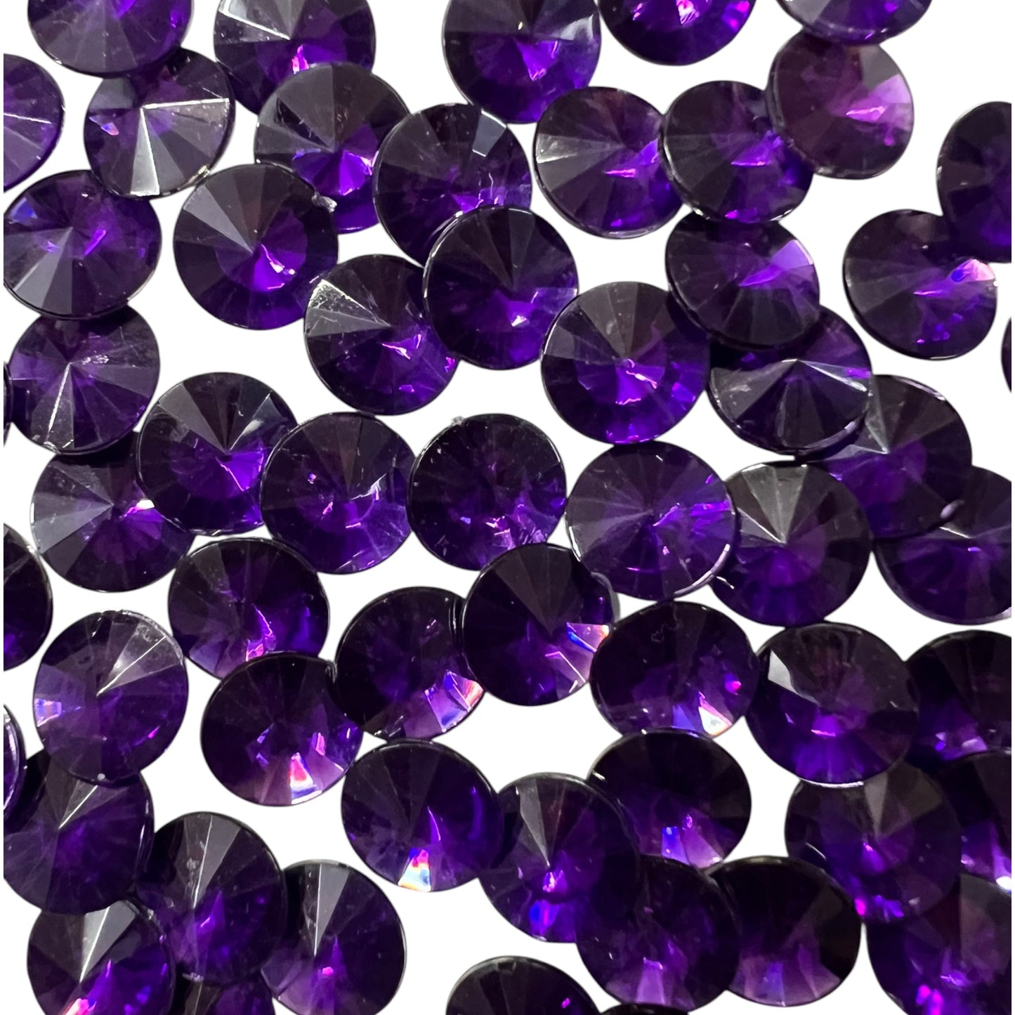 Pack of faceted purple round acrylic stone beads with shiny crystal-cut edges for jewelry making and craft projects