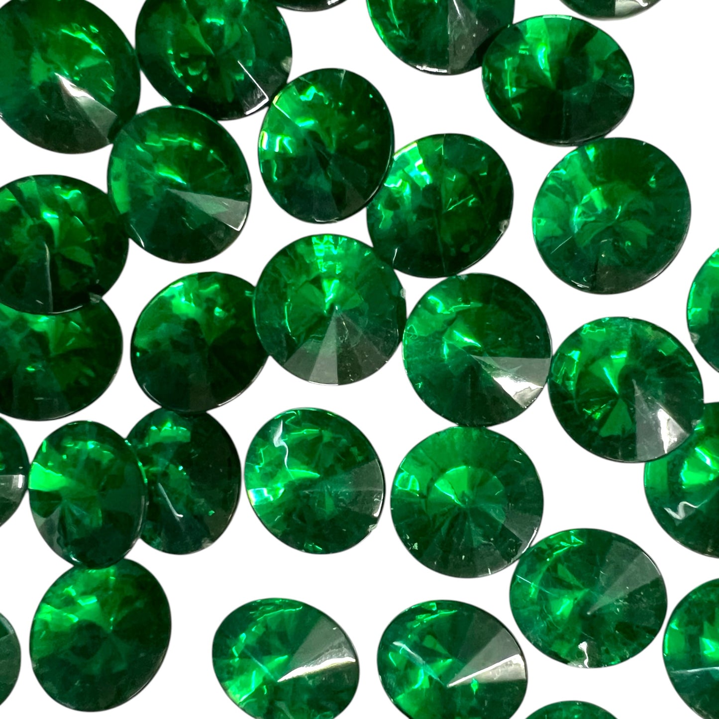 Pack of faceted green round acrylic stone beads with shiny crystal-cut edges for jewelry making and craft projects