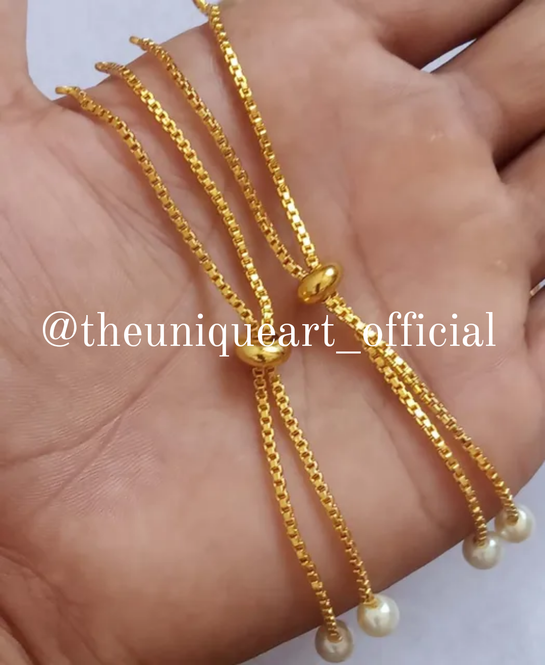 Gold Bracelet Round Pearl Bead Chain