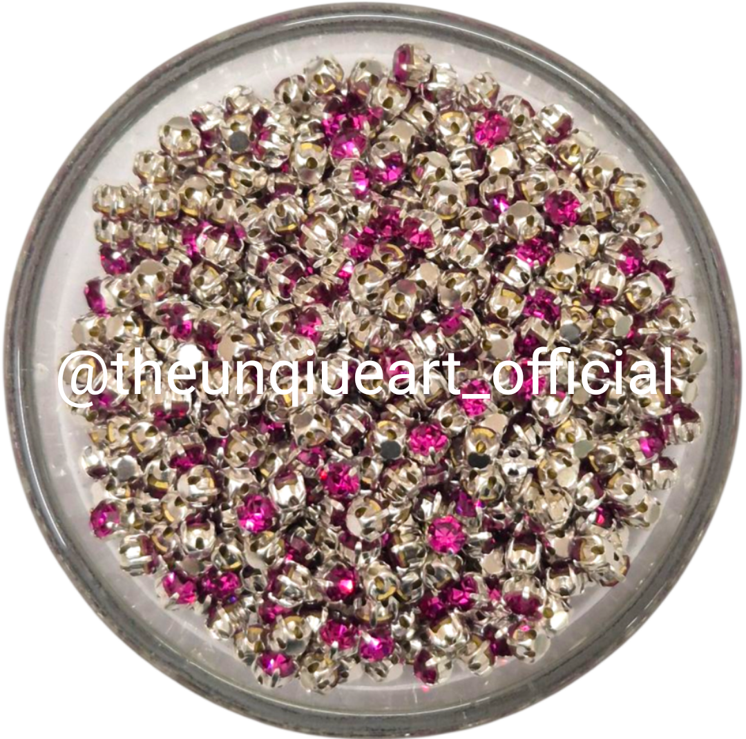 3mm Round Clip Stone Dark Pink / Rani