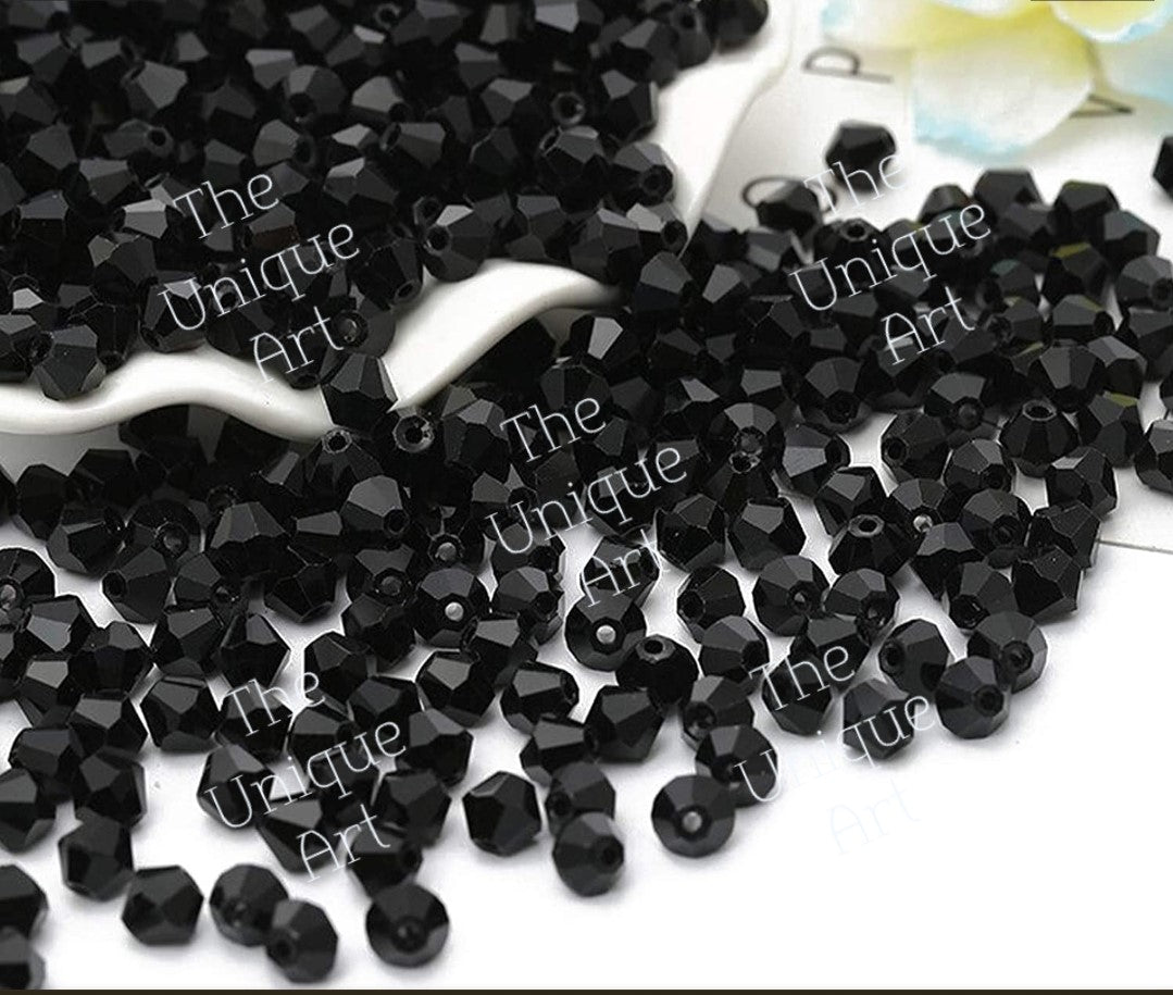 Black Glass Crystal Bicone Beads Diamond Cut Beads Pack of 1100 Pieces
