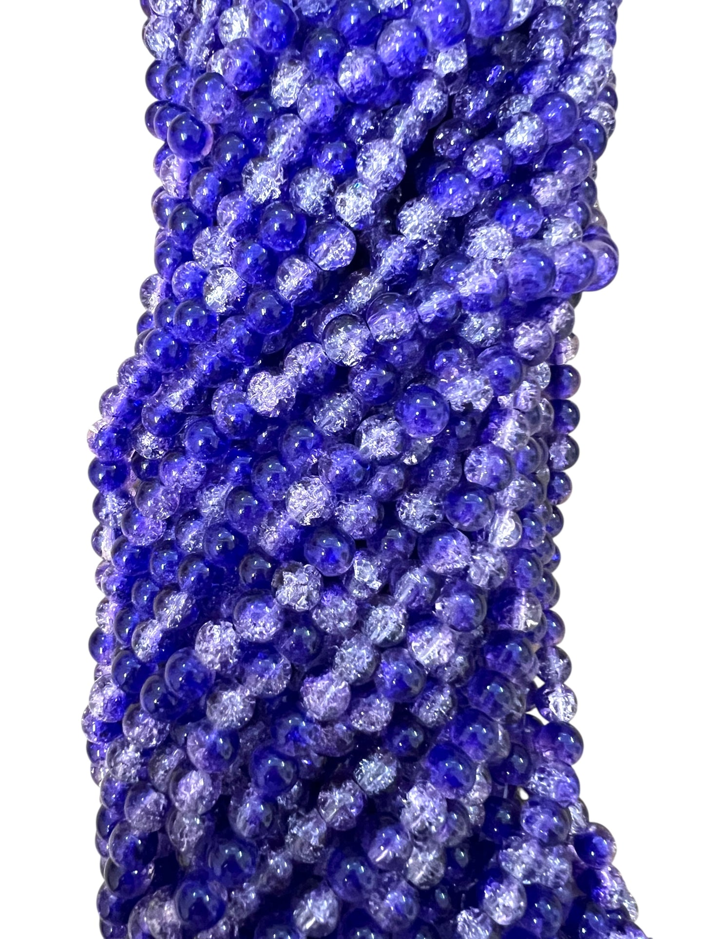 New Blue Crackle Glass Beads 8mm