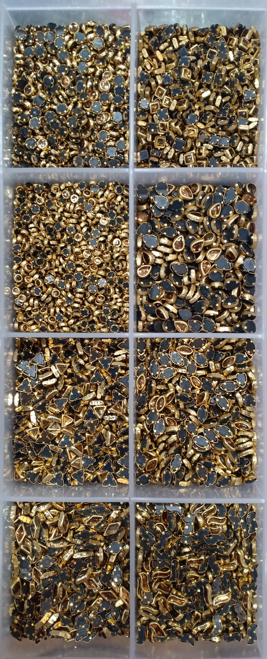 Golden Set of 8 Shapes Kundan Beads With Free Fabric Glue 800 Pieces