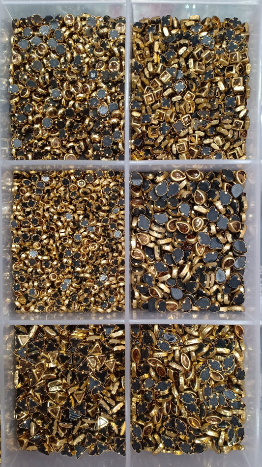 Golden Set of 6 Shapes Kundan Beads With Free Fabric Glue 600 Pieces