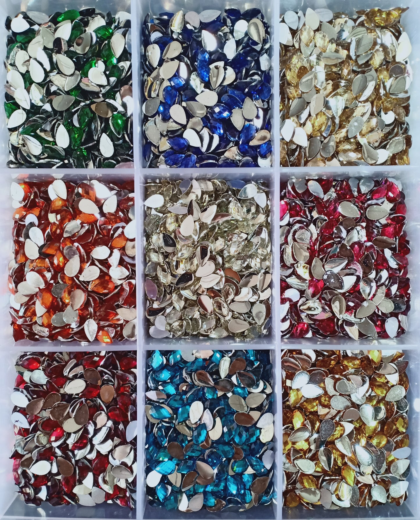 8x5mm Drop Multicolour Kundan Beads Set of 9 Colours With Free Fabric Glue Pack of 2700 Pieces