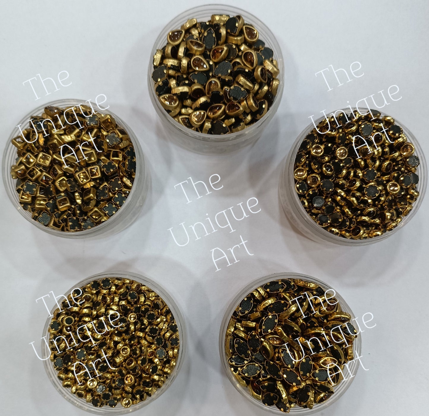 Golden Set of 5 Shapes Kundan Beads With Free Fabric Glue 500 Pieces