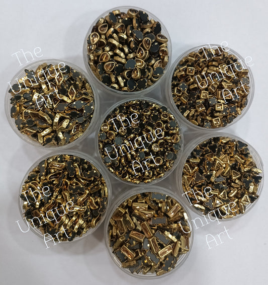 Golden Set of 7 Fancy Shapes Kundan Beads With Free Fabric Glue 700 Pieces