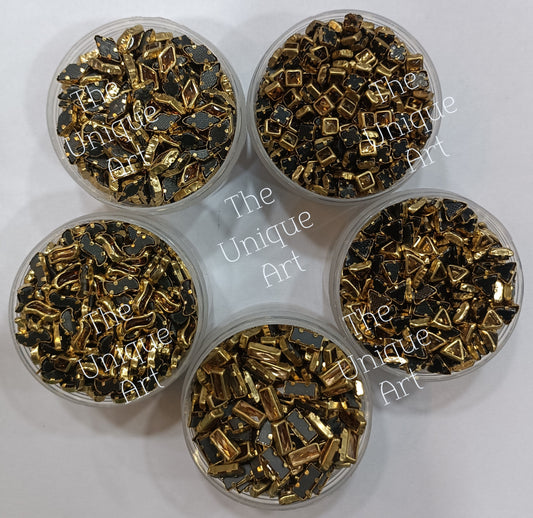 Golden Set of 5 Fancy Shapes Kundan Beads With Free Fabric Glue 500 Pieces