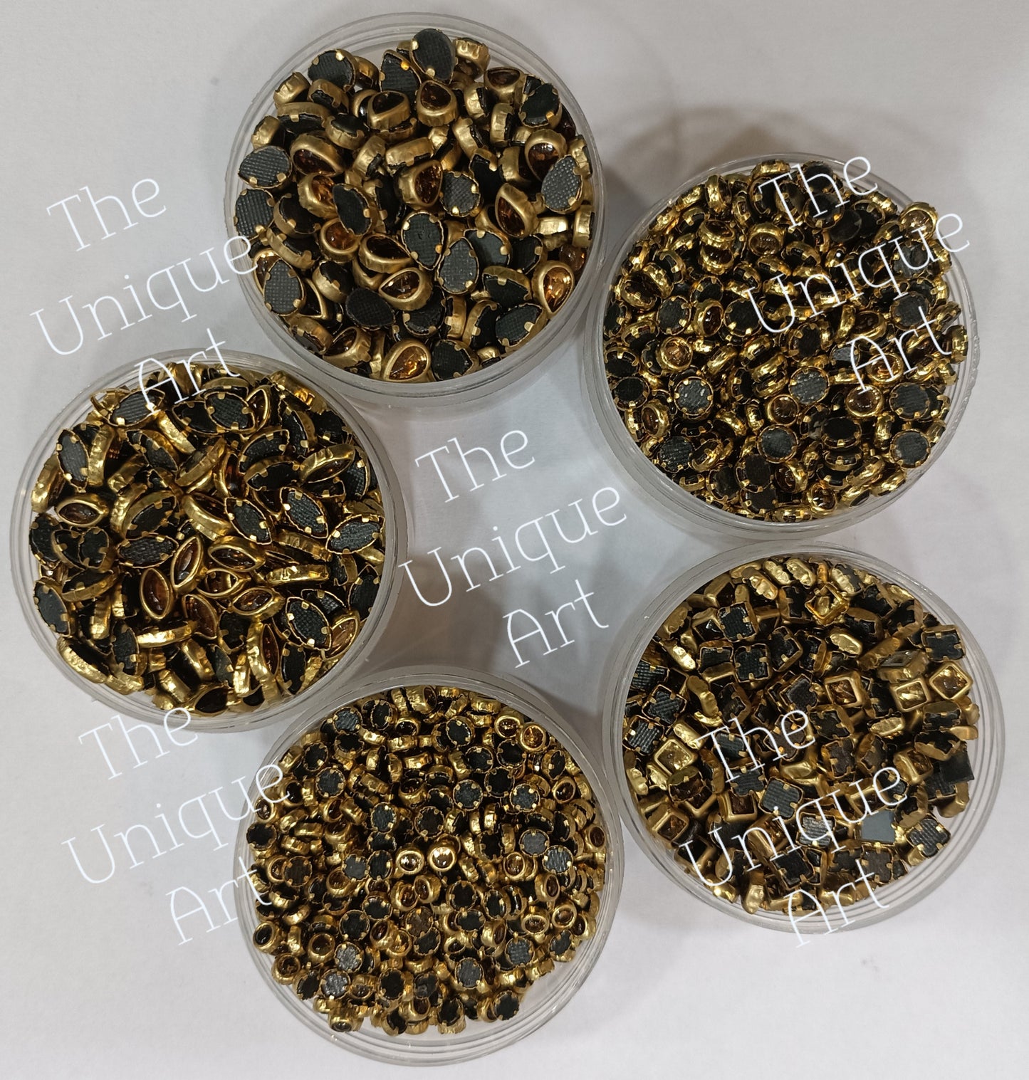 Golden Set of 5 Shapes Kundan Beads With Free Fabric Glue 500 Pieces