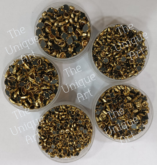 Golden Set of 5 Shapes Kundan Beads With Free Fabric Glue 500 Pieces