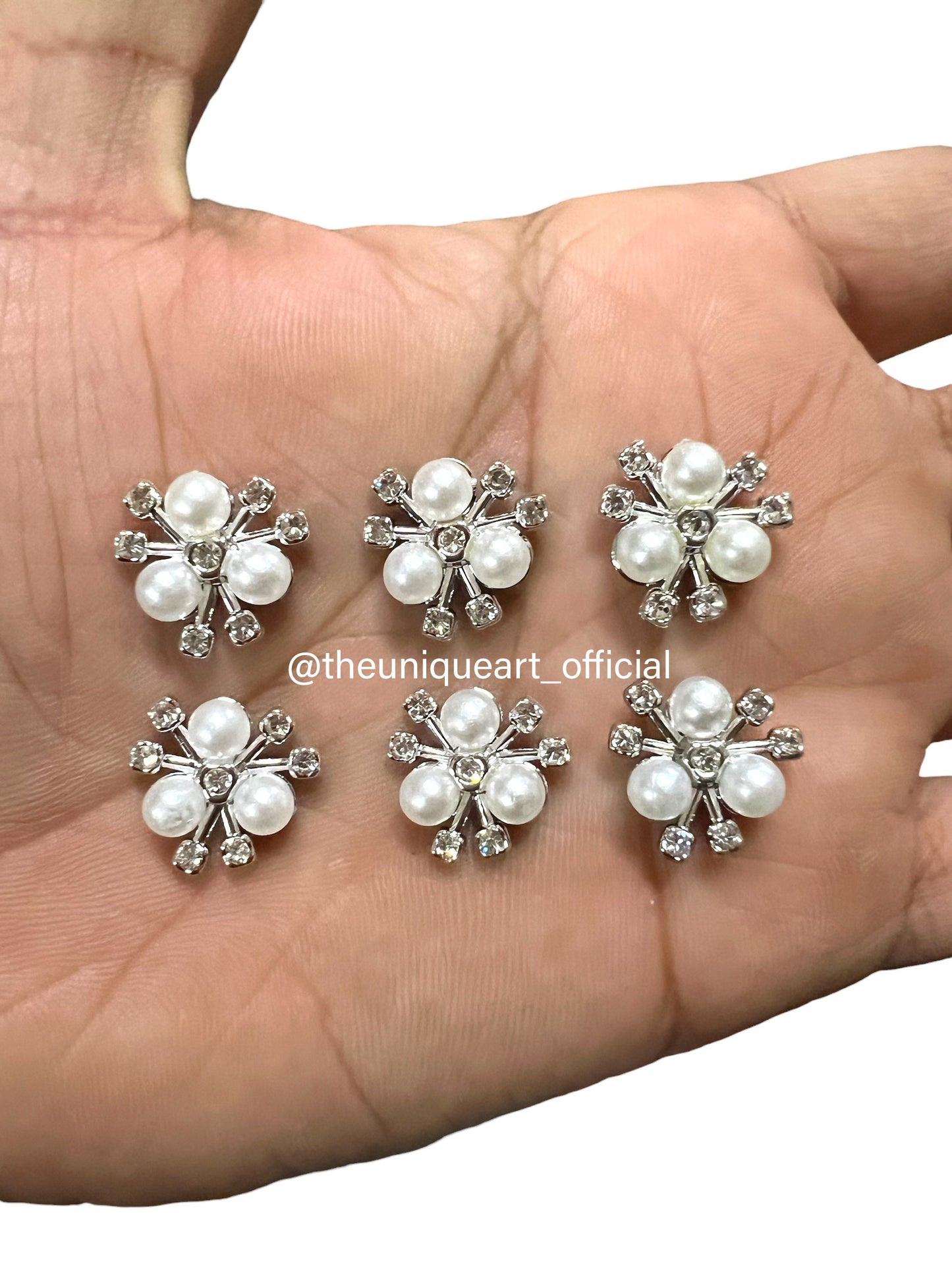 White Pearl Flower With Rhinestone 15mm