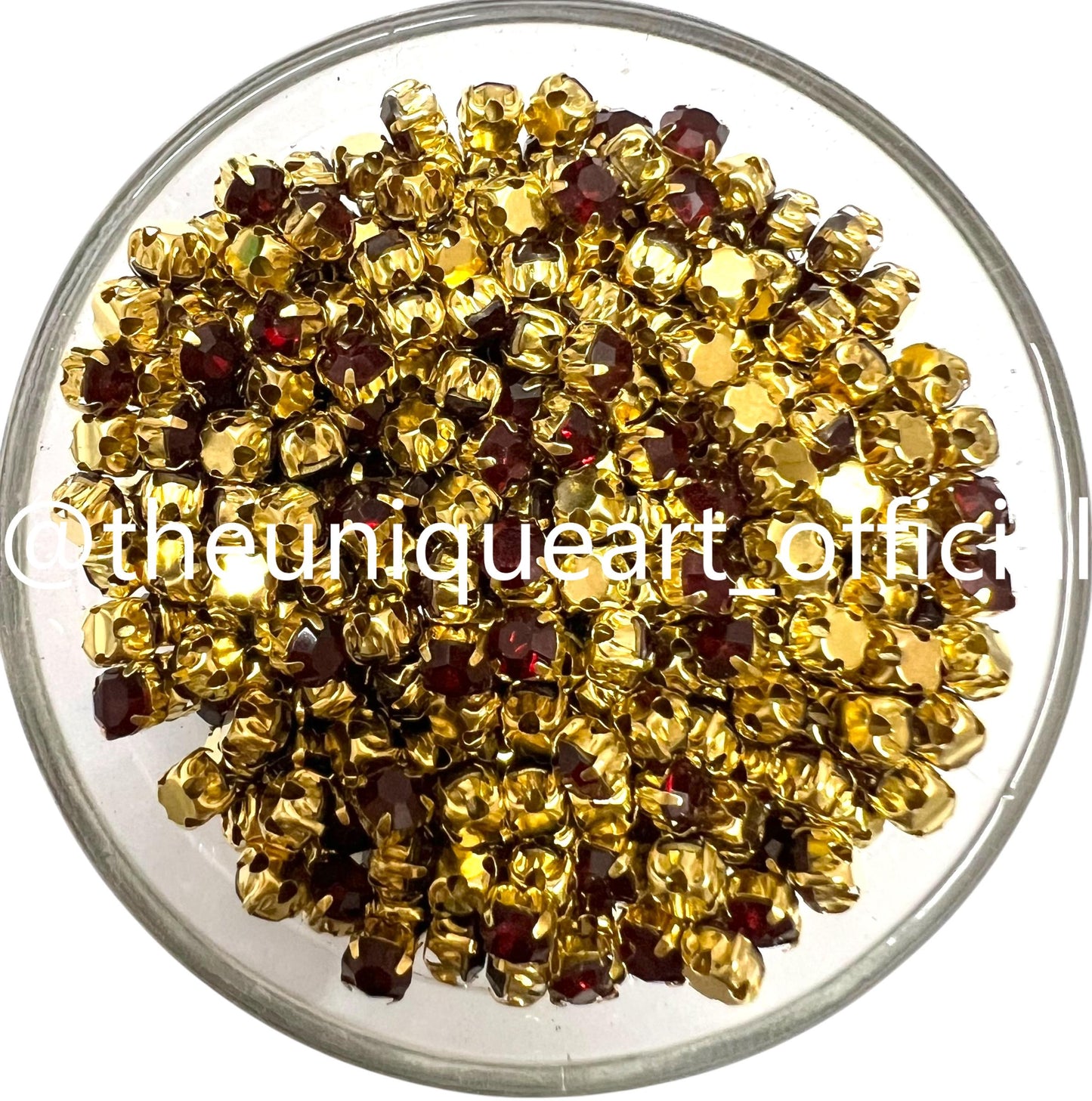 Maroon Small Round Clip Stones With Golden Base