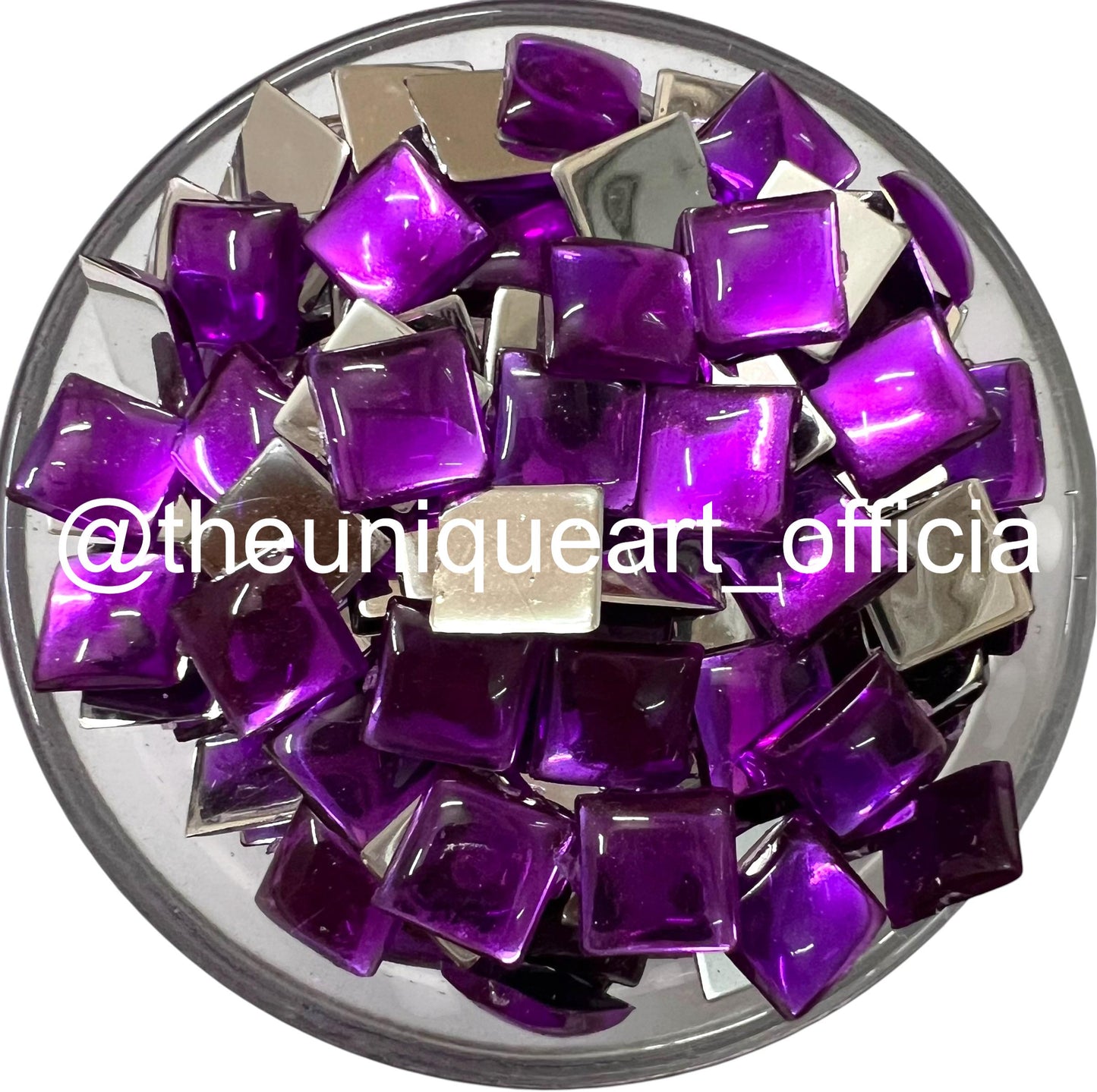 Purple 8x8mm square acrylic flat base beads for jewellery making and Aari embroidery.