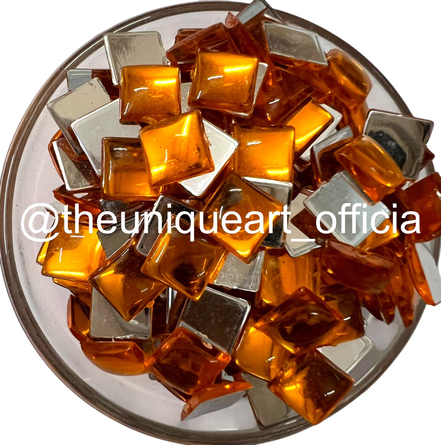 Orange8x8mm square acrylic flat base beads for jewellery making and Aari embroidery.
