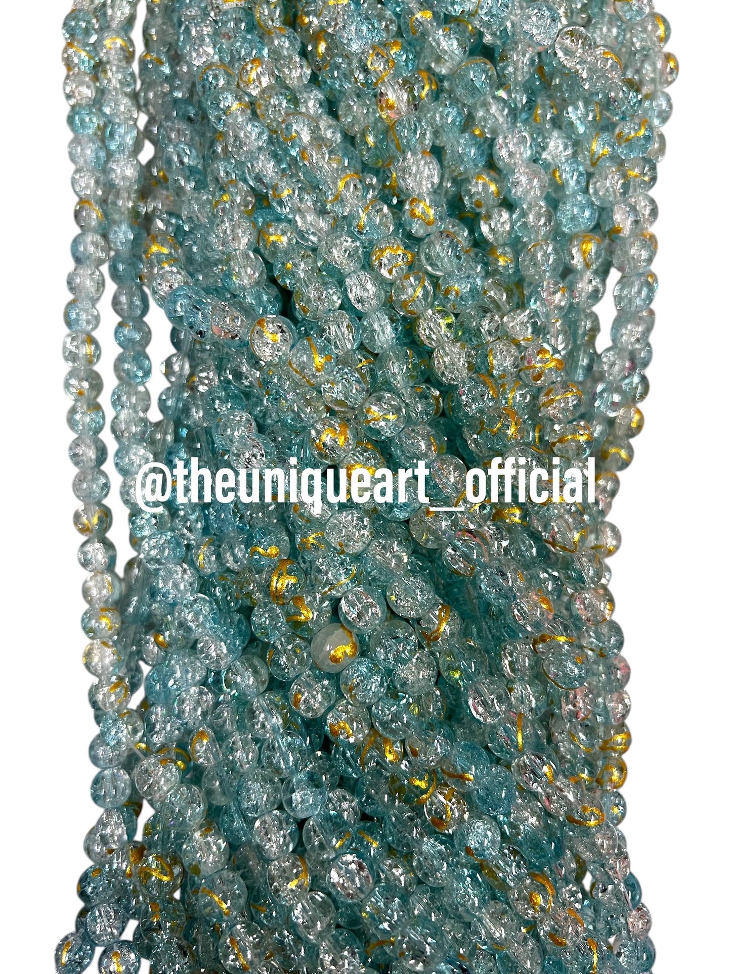 Dual Crackle Light Blue Glass Beads 8mm