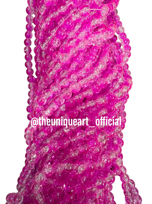 Pink Dark Crackle  Glass Beads 8mm