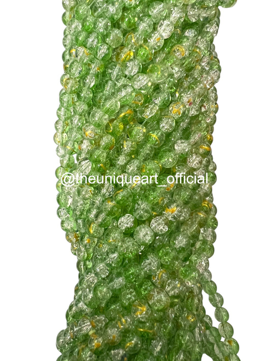 Dual Light Green Crackle Glass Beads 8mm