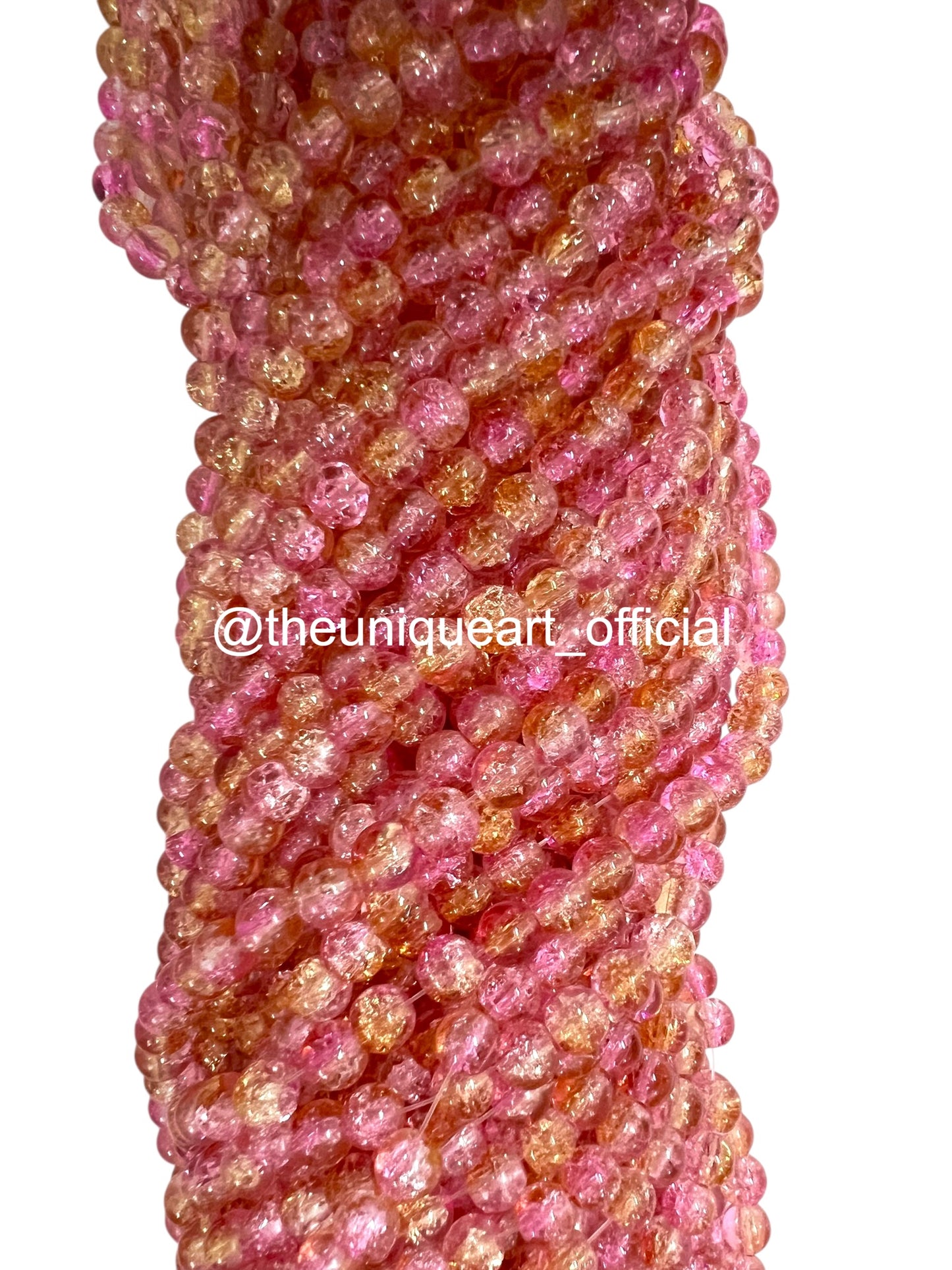 Multi Pink & Orange Crackle Glass Beads 8mm