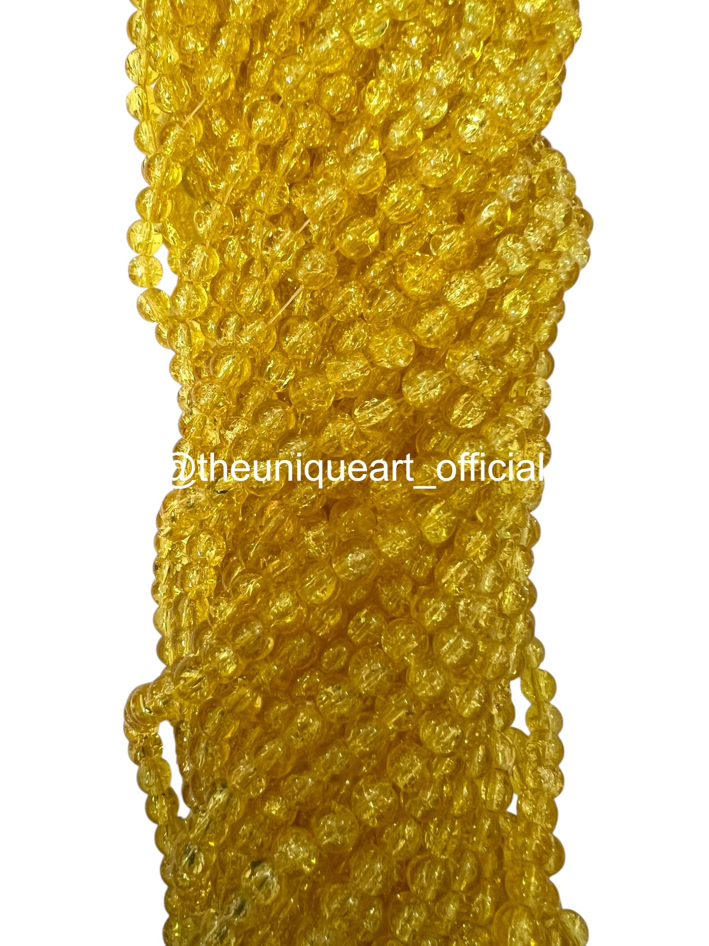 Yellow Crackle Glass Beads 8mm