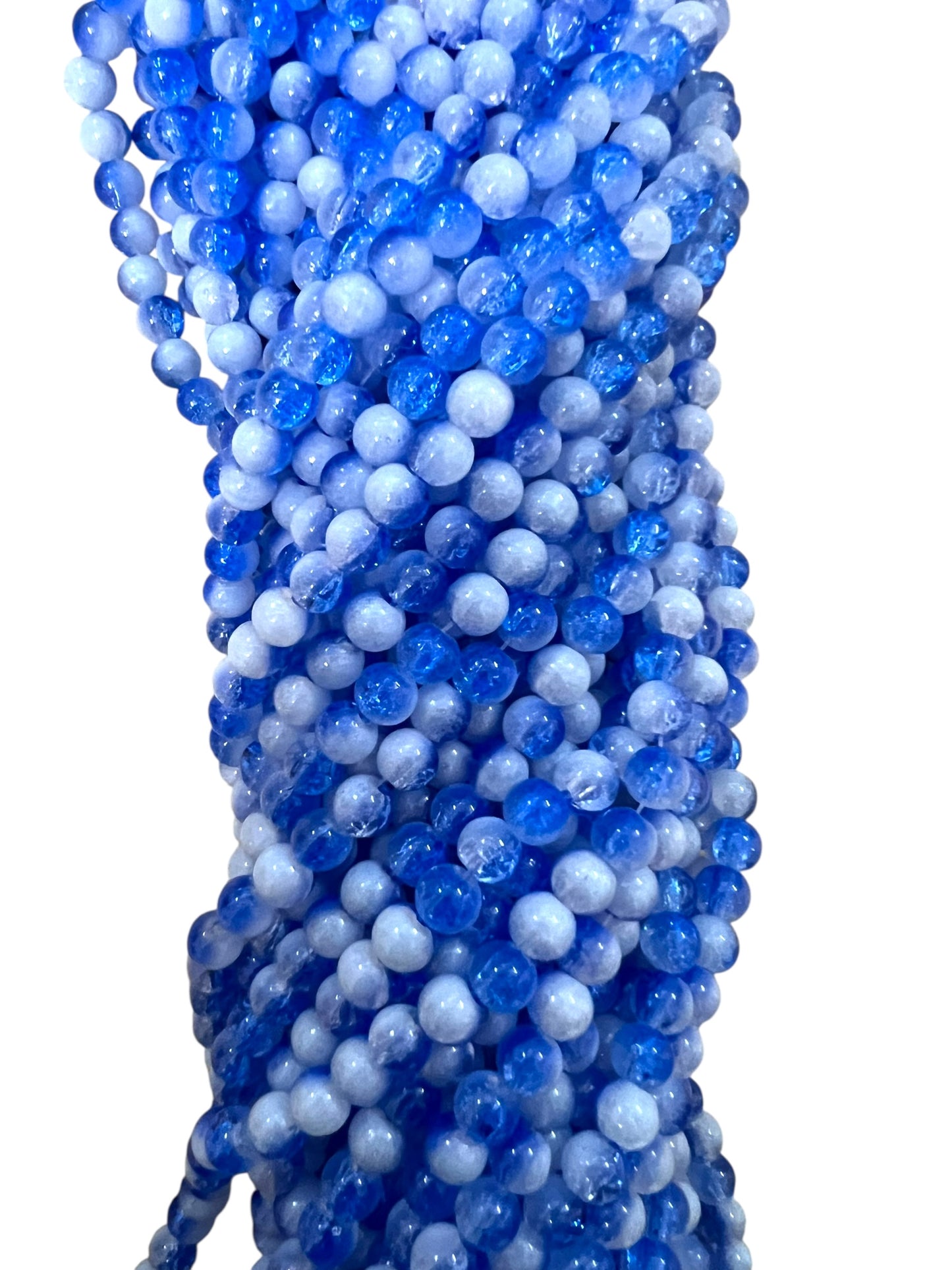 Milky Blue Crackle & Jelly Beads 8mm