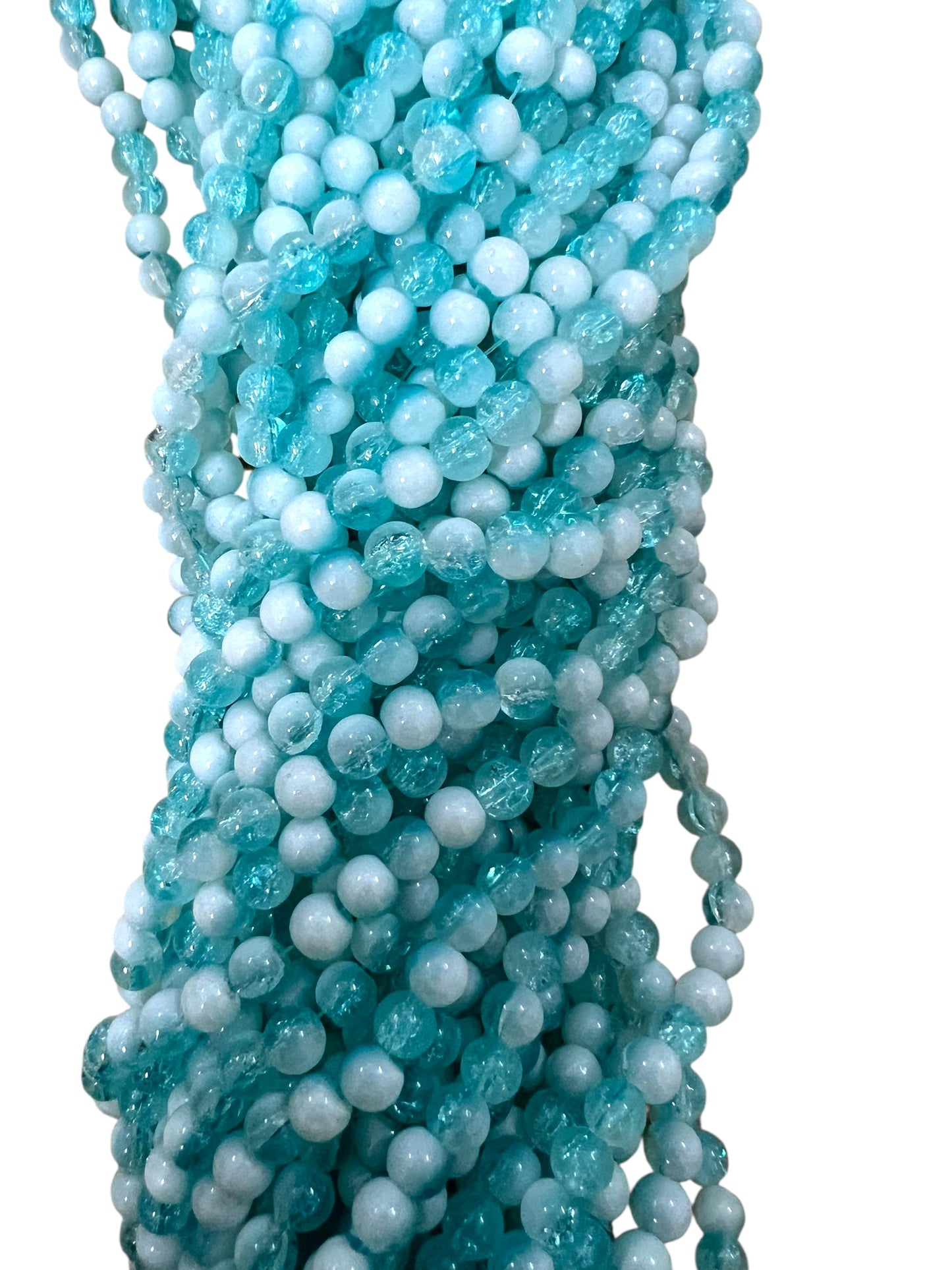 Milky Aqua Blue Crackle & Jelly Beads 8mm