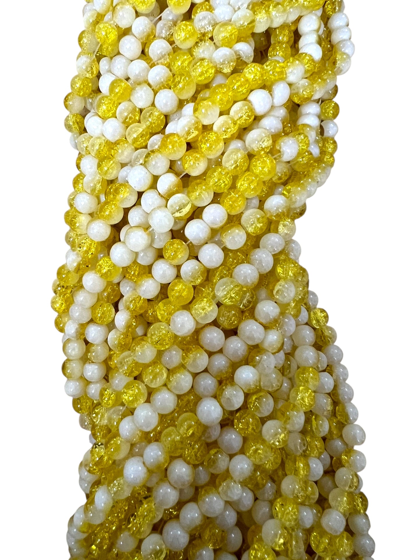 Milky Yellow Crackle & Jelly Beads 8mm