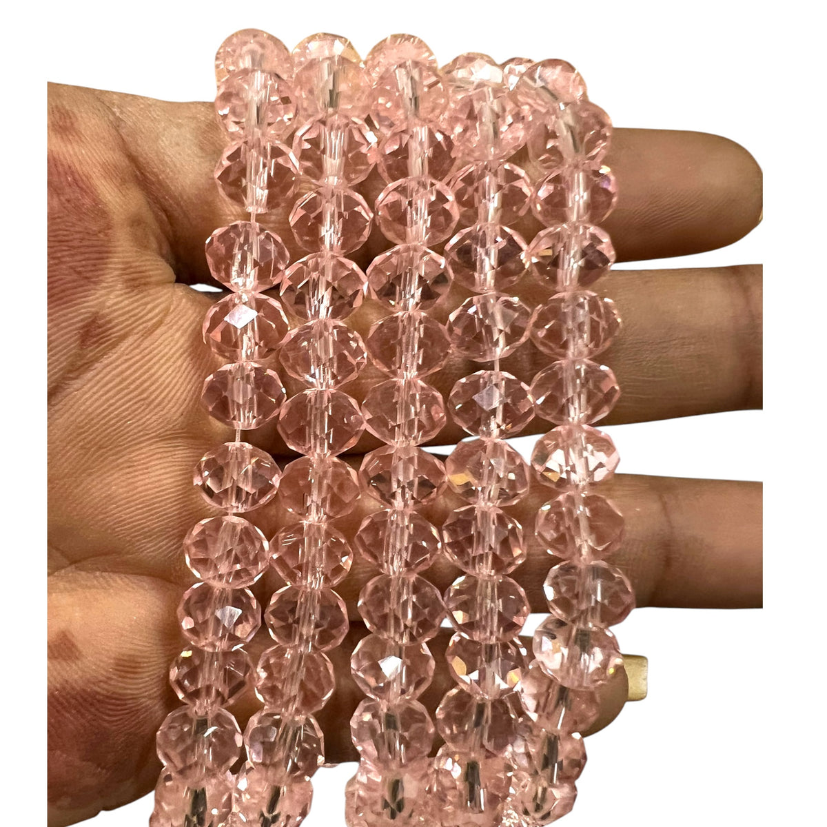 Loose 8mm peach glass crystal round beads with iridescent shimmer for jewellery making