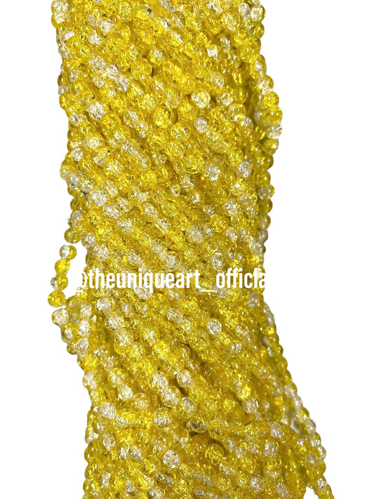 Dual Yellow Crackle Glass Beads 8mm