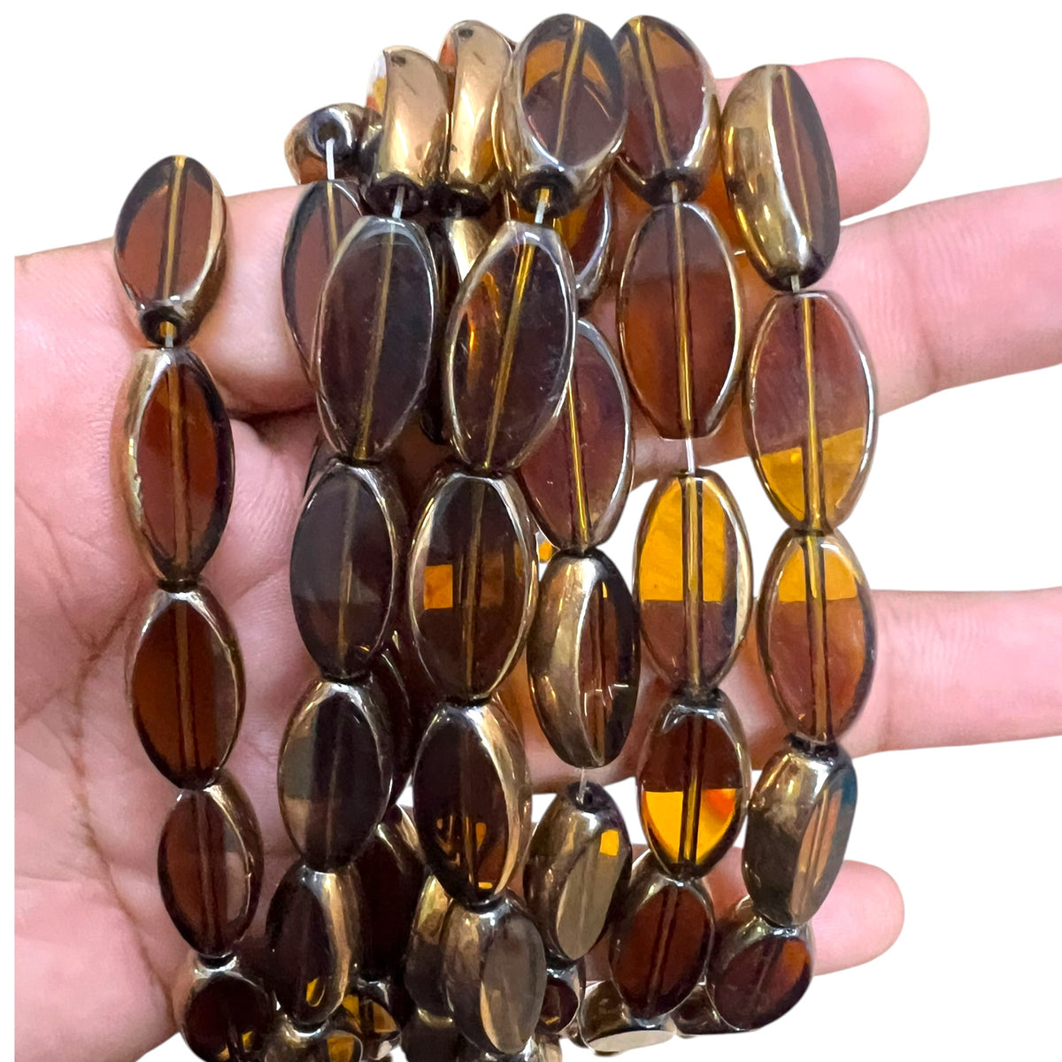 5x20mm Oval Brown Transparent Glass Beads 1 String (17pcs In String)