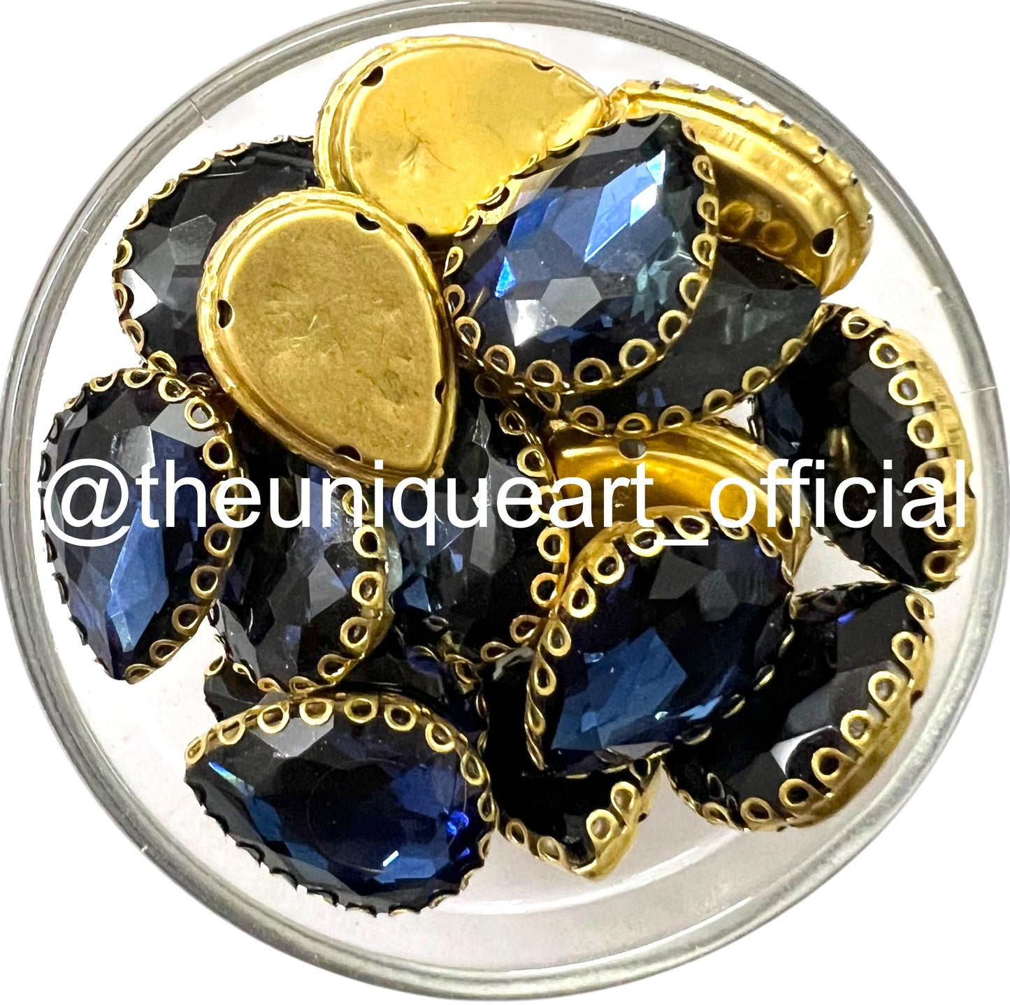 Navy Blue 13x18mm Drop Sunflower Clip Stone