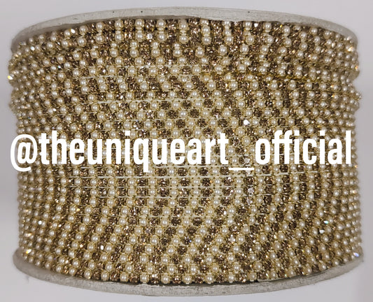 Cream Pearl With Golden Stone Chain