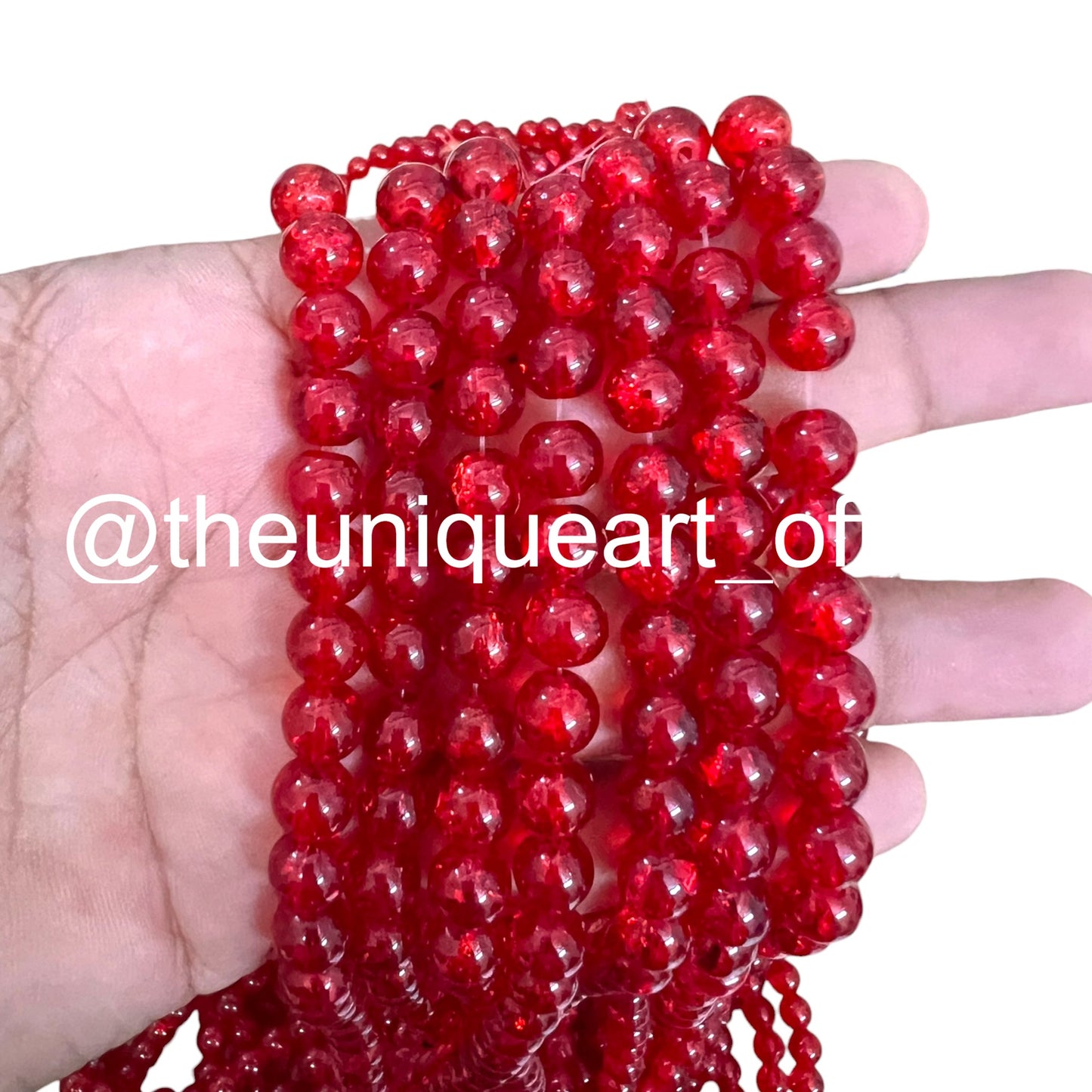 Red Trans Crackle Glass Beads 8mm