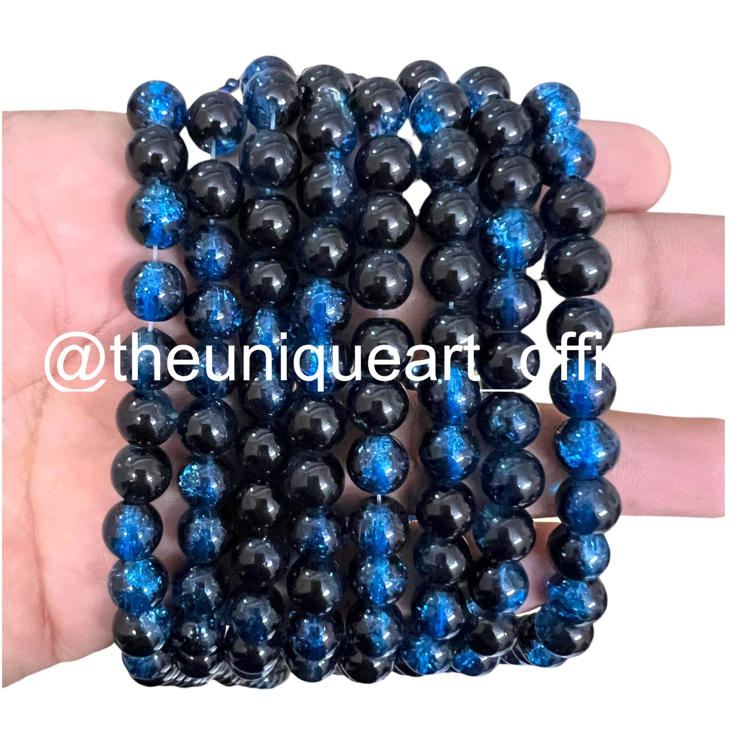Multi Blue & Black Crackle Glass Beads 8mm