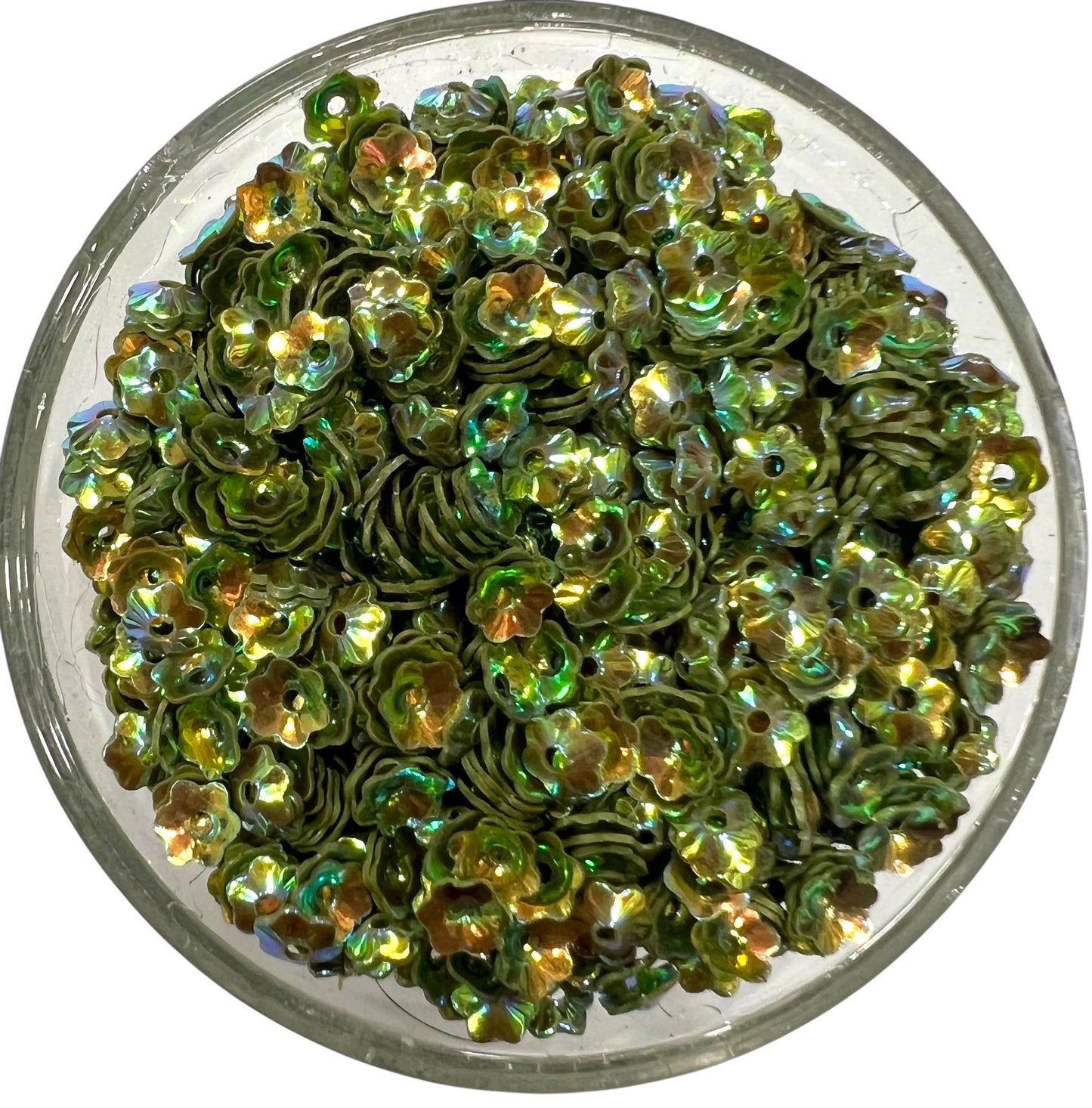 5mm Olive Green Flower Rainbow Sequins