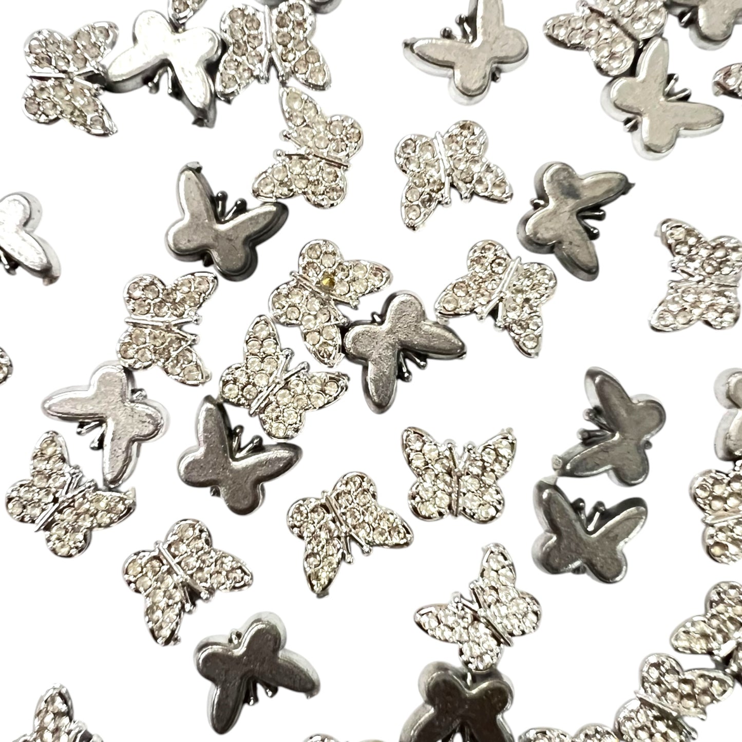 Silver Butterfly Charm With Rhinestone 10mm