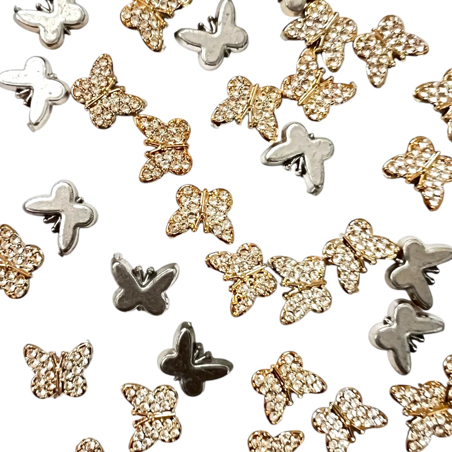 Golden Butterfly Charm With Rhinestone 10mm