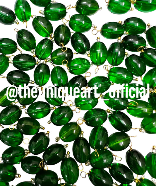 Green Oval Hanging Beads 8x11mm