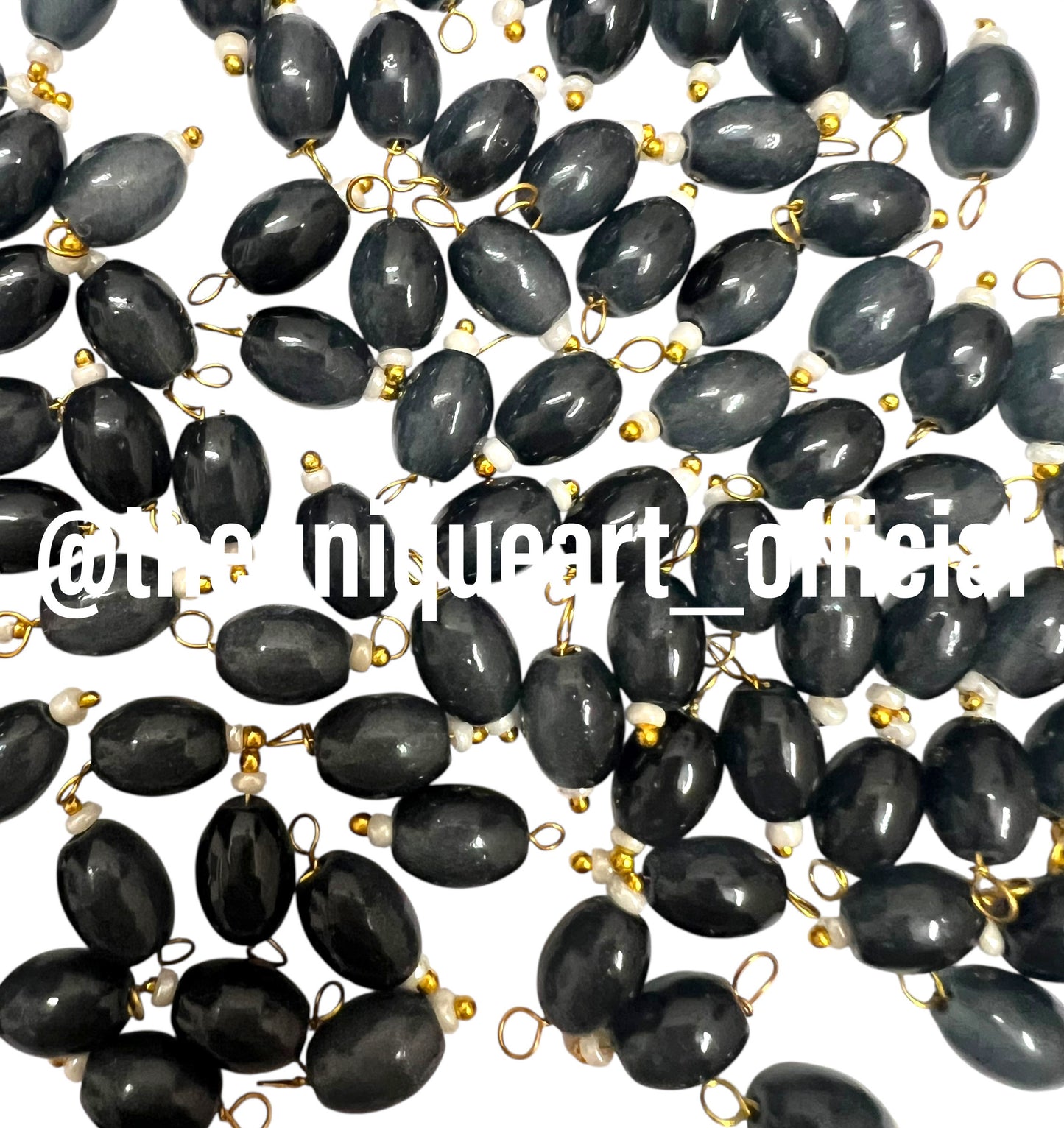 Black Medium Oval Hanging Beads 6x8mm