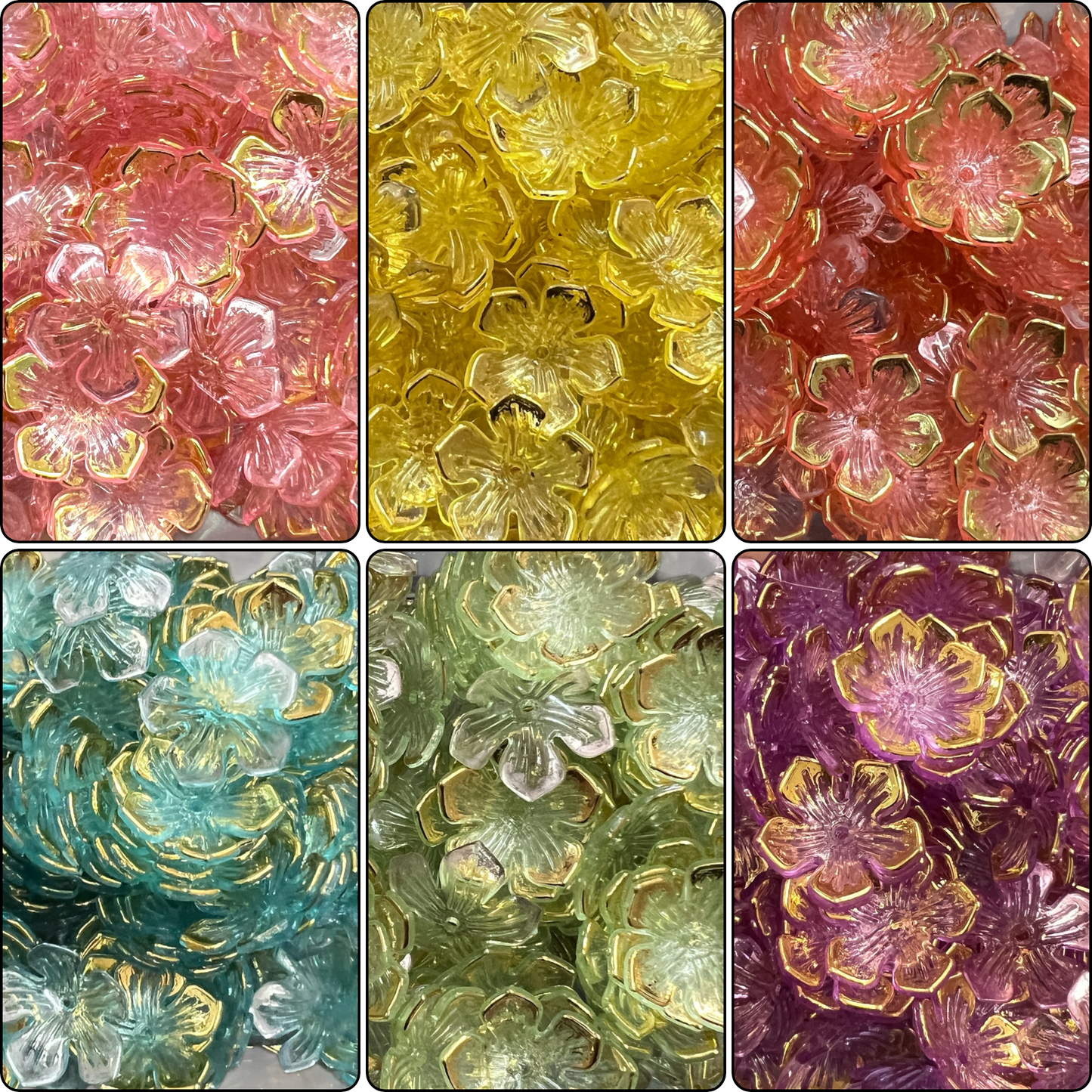 Flower Beads Set Of 6 Colours (5 Kali) Set of 60 Grams (Each Colour 10 Gram)