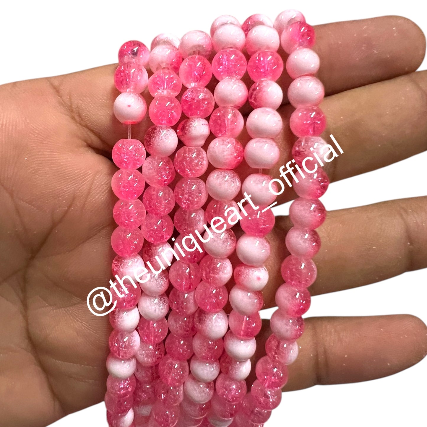 6mm Dark Pink Crackle Beads - 1 String