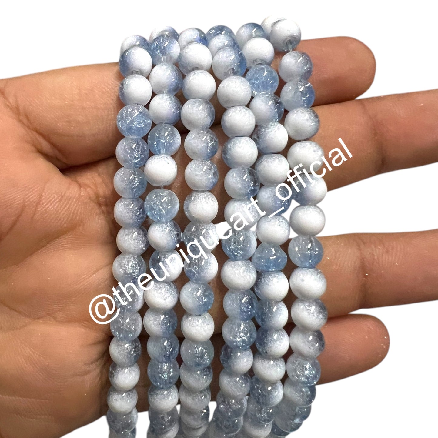 6mm Ice Blue Crackle Beads - 1 String