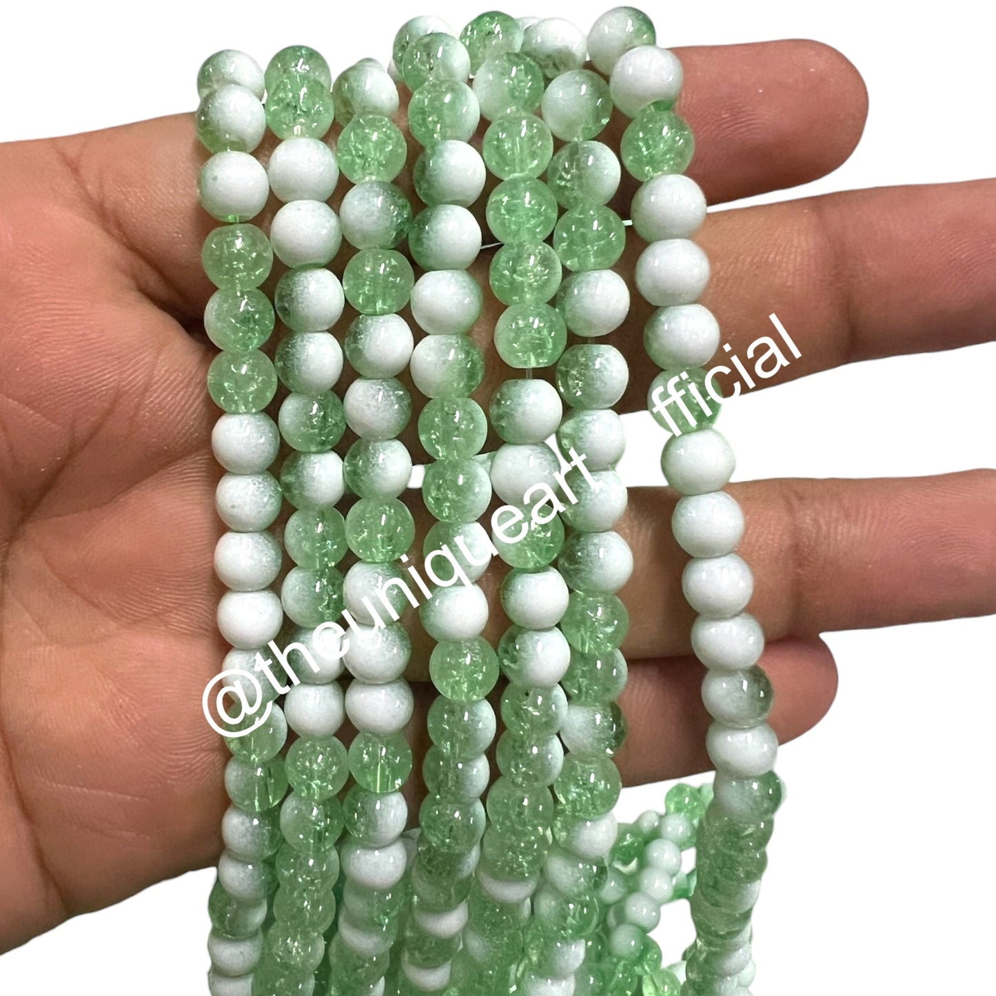 6mm Light Green Crackle Beads - 1 String