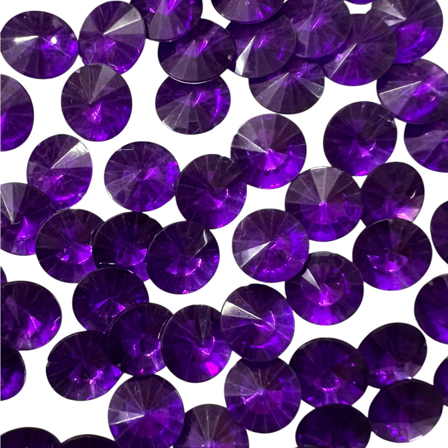 Pack of faceted purple round acrylic stone beads with shiny crystal-cut edges for jewelry making and craft projects