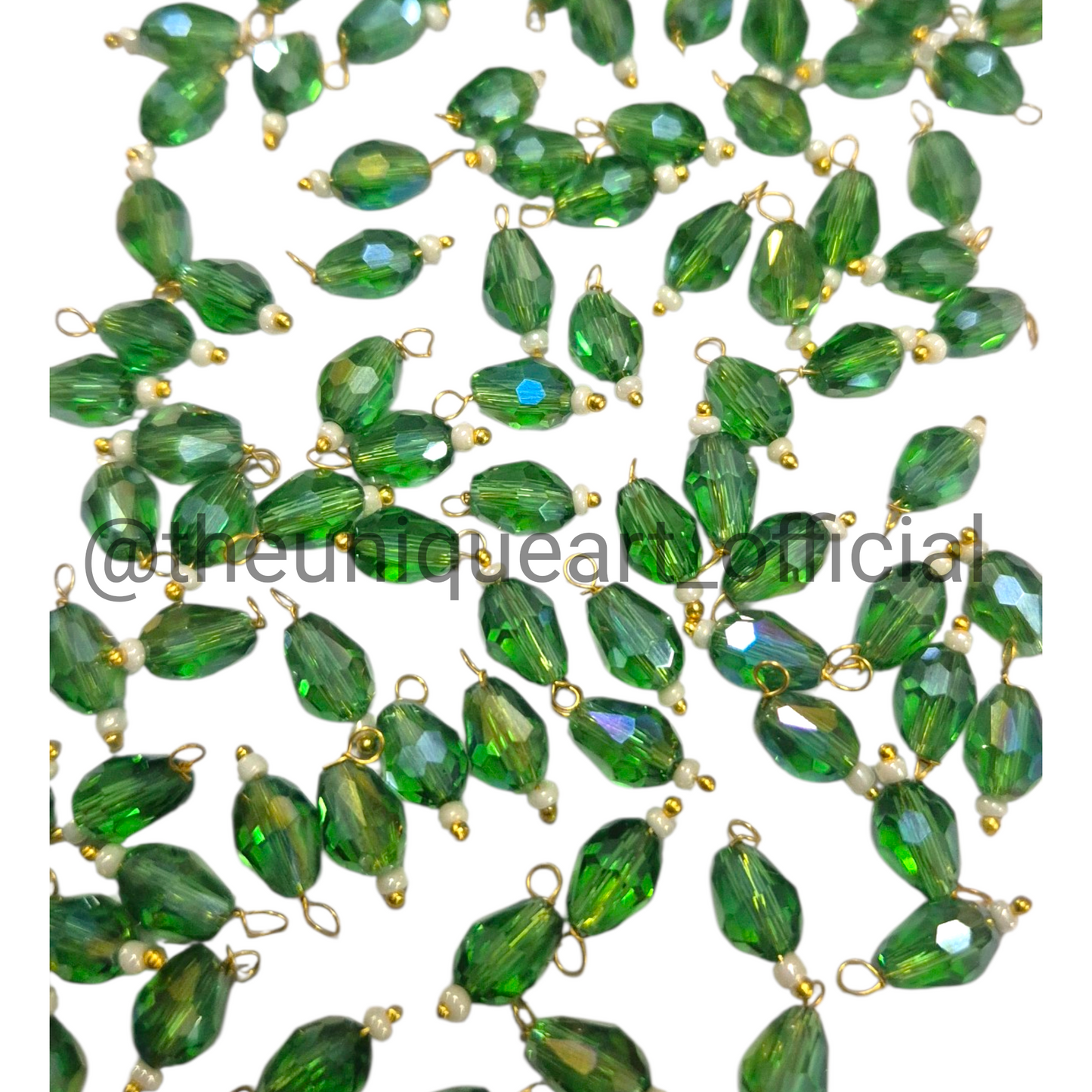 Green Drop Hanging Beads 6x8mm