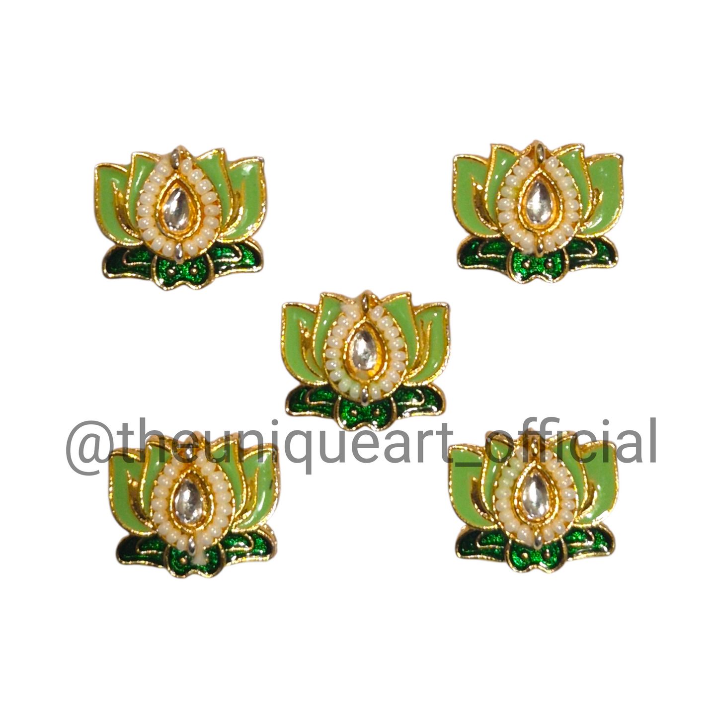 3D Lotus Light Green & Green with Glass Beads